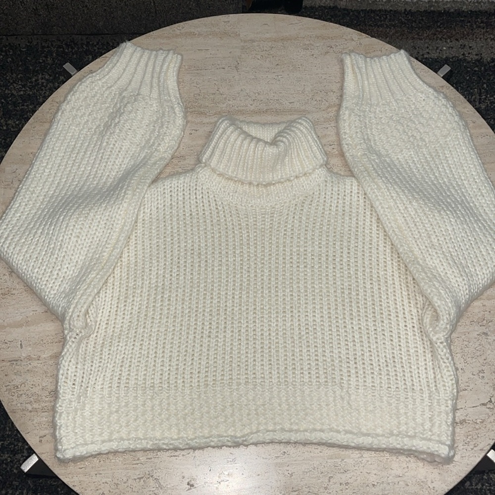 TIGER MIST LEONARDO KNIT JUMPER TURTLE NECK SWEATER CROPPED BALLON SLEEVES SZ L - Picture 10 of 15